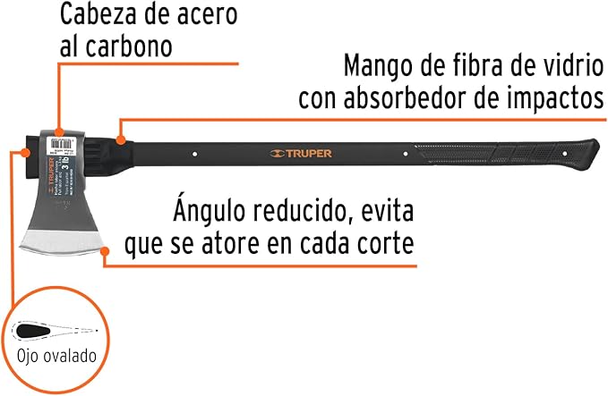 TRUPER LE-3M Premium European Style Axes, 36" Oak Handle 3 Lb (1.4 Kg)