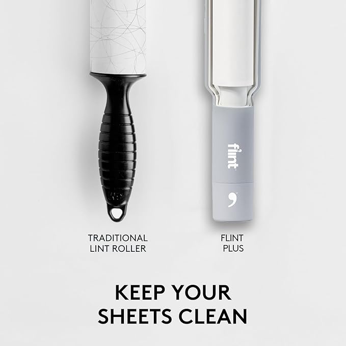 Flint Plus Retractable Lint Remover & Pet Hair Roller for Clothes – Refillable & Reusable Lint Roller with 70 Extra Sticky Tear-Off Sheets – Value Pack, Light Grey