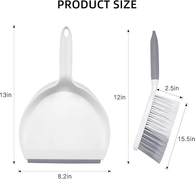 NACENA Dust Pan and Brush Set, Large Hand Broom and Dustpan Set Large Brush and Dustpan Set for Camping Broom and Dustpan Combo for Daily Cleaning Pet Hair Office Home Car, White & Gray