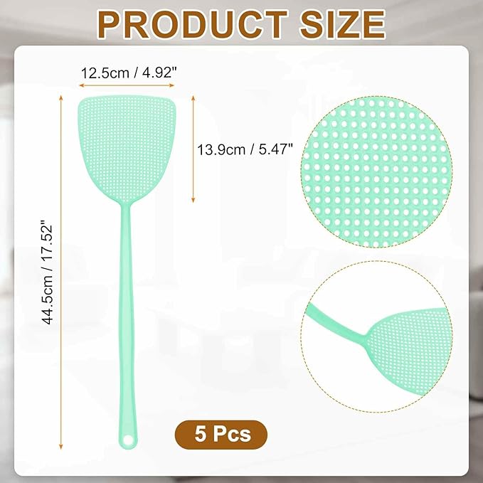 HARFINGTON 2pcs Fly Swatter 5.5"x4.9" Plastic Manual Heavy Duty Long Handle Fly Swatter for Home Indoor Outdoor, Green