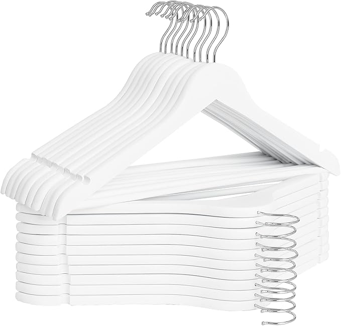 StorageWorks White Wooden Hangers 20 Pack, Heavy Duty Wood Hangers for Closet, Clothes Hangers for Coats, Bridesmaid Suits, Wedding Dress