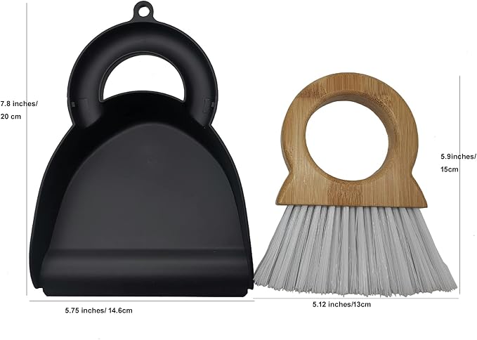 Mini Broom and Dustpan for Housekeeping-Bamboo Handle Small Broom and Dustpan Set Combination Mini Desktop Sweep, Keyboard Cleaning Brush with Shovel Brush,Round Bamboo Handle