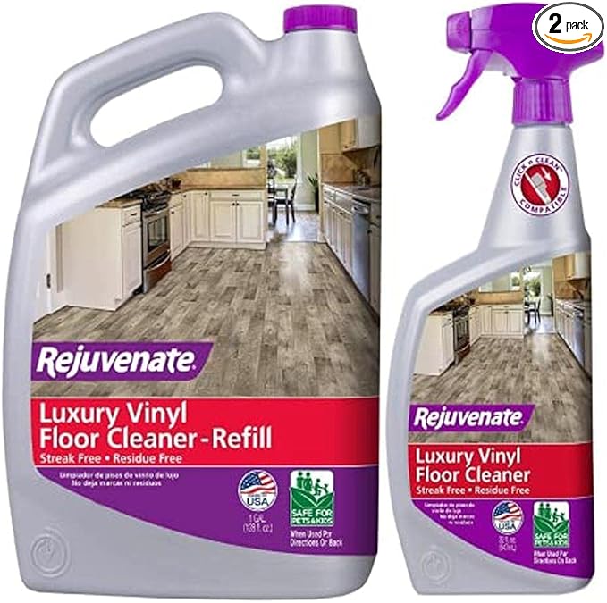 Rejuvenate High Performance Luxury Vinyl Tile Plank Floor Cleaner pH Neutral Formula Doesn't Leave Streaks or Dulling Residue (128oz + 32oz x 2 Pack)