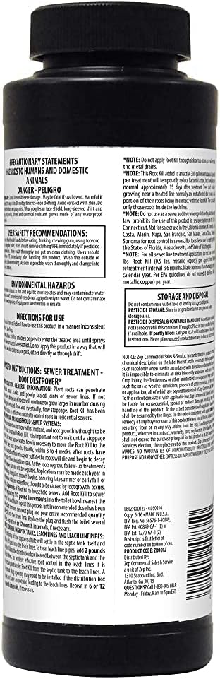 Zep Root Kill - 2 Lbs (Case of 4) ZROOT24 - Root Control in Septic Tanks and Leach Lines