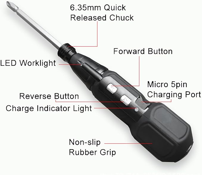 Electric Screwdriver Cordless, Rechargeable Power Screwdrivers Set, Portable Automatic Home Repair Tool Kit with LED Lights USB Cable for Man (1Pc)