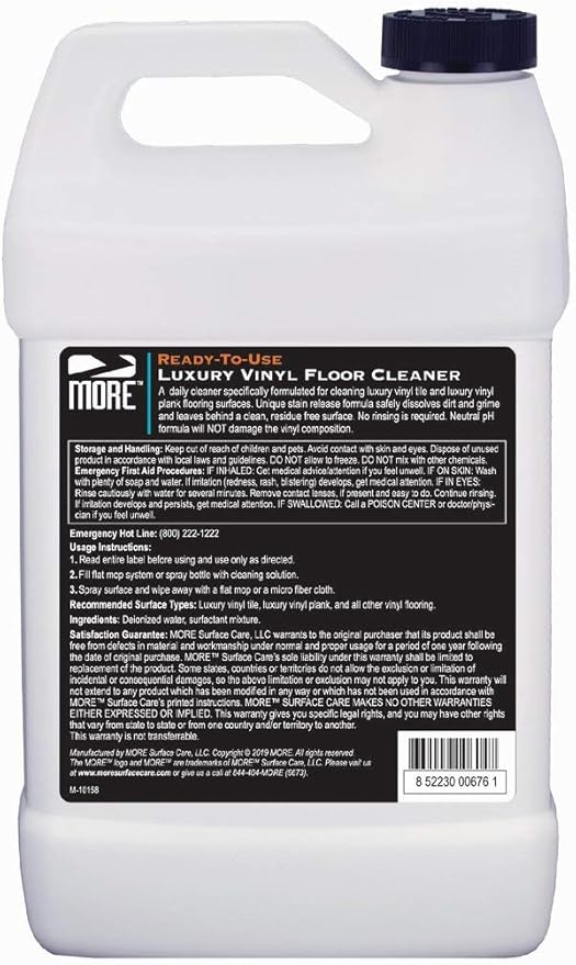 MORE Luxury Vinyl Floor Cleaner for Vinyl Plank Flooring - Ready to Use, Daily Cleaning Formula for Tile, Vinyl Surfaces [Gallon / 128oz]