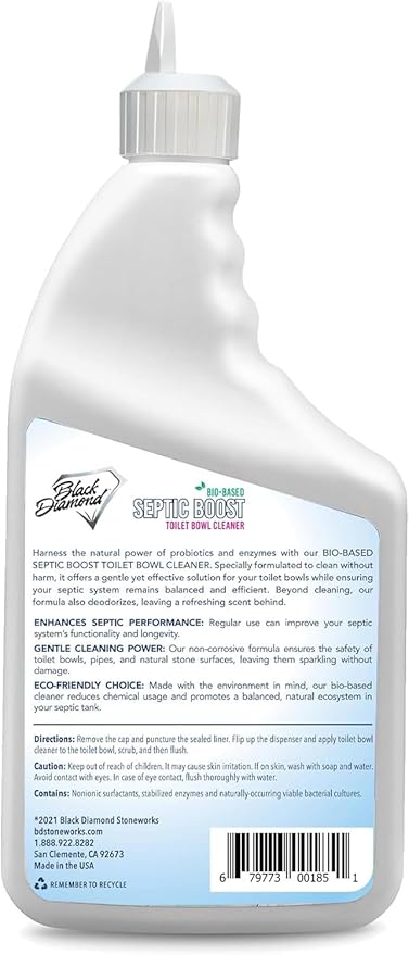 Septic Safe Toilet Bowl Cleaner - Septic Boost Acid-Free Toilet Cleaner with Enzymes for Septic Tank Treatment - Effective Cleaning & Deodorizing Bio-Based Liquid Toilet Bowl Cleaner (1-Quart)
