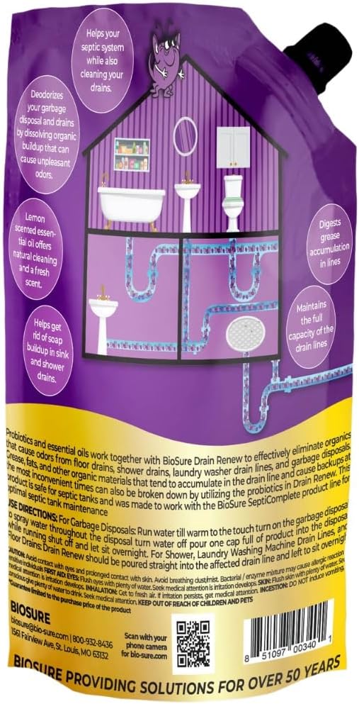 DRAIN RENEW Drain Line Maintenance and Septic Tank Treatment: The Ultimate Drain Cleaner for Your Drains, Showers, Sinks, and Toilets - Keep Your Pipes Clear and Septic System Healthy