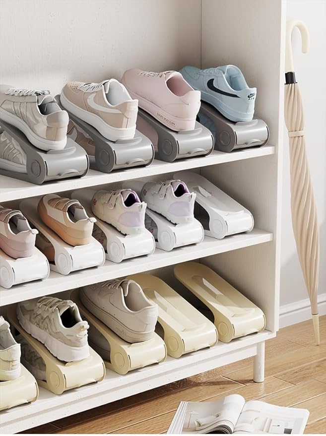 Shoe Slot Organizer, 4-Speed Adjustable Shoe Organizer Slots, Space-Saving Storage Rack for Slippers or Shoes (White/Yellow/Gray) (8Pack/12Pack/20Pack) (Yellow, 8 Pack)