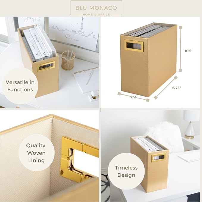 BLU MONACO Gold Magazine Basket: Stylish Gold Rack and Organizer for Floor or Bathroom Storage – Decorative Narrow Book and Magazine Holder.