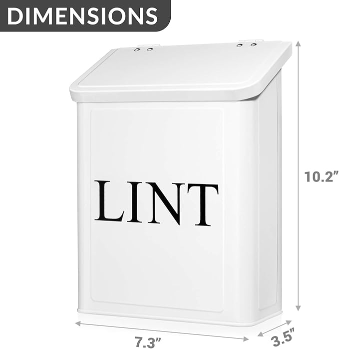 Calindiana Modern Farmhouse Metal Magnetic Lint Bin for Laundry Room Decor and Accessories with Lid and Laundry Room Organization and Storage Wall Mount Space Saving Washer and Dryer Trash Can, White