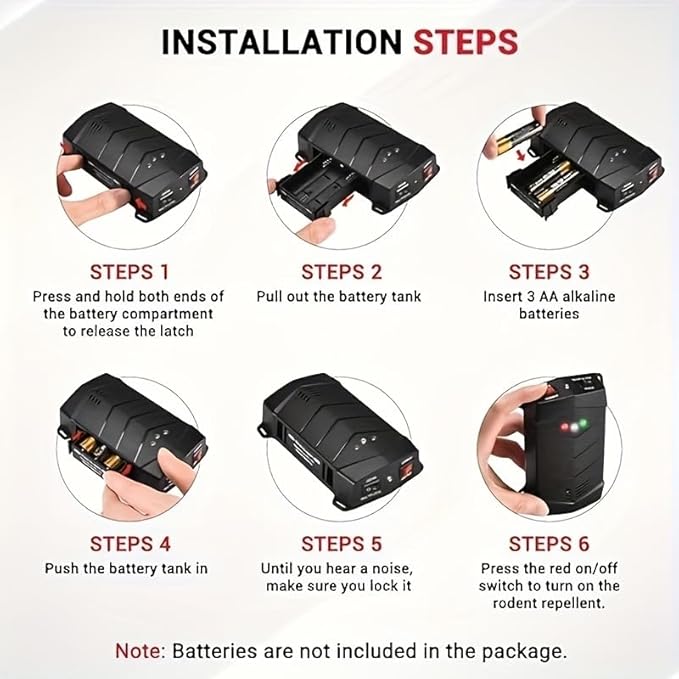 Ultrasonic Rodent Repellent for Car Engine, 2 Pack Mouse Repellent – Battery Powered Under Hood Mouse Repeller with Upgraded Flashing Strobe Light, Keep Mice Out of Car, RV, Garage, Room