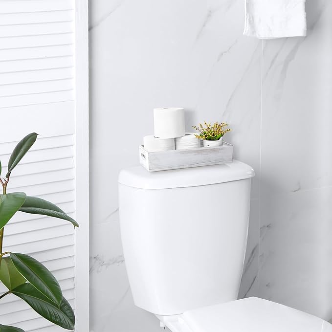 ALELION Bathroom Basket for Toilet Tank - White Wooden Toilet Basket, Decorative Back of Toilet Organizer for Organizing Toilet Paper, Towels, and Bathroom Accessories