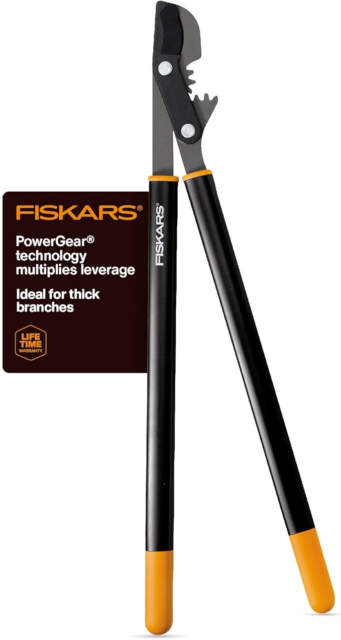 Fiskars 32" PowerGear Bypass Loppers, Patented Mechanism Multiplies Force 3x to Reduce Strain, Heavy-Duty Precision-Ground Steel Blade for Living Growth, Trims Tree Branches up to 2" Diameter