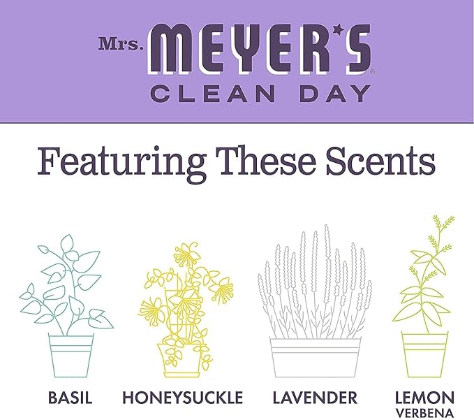 Mrs. MEYER'S Variety, 1 Room Freshener, 8 OZ, 1 Liquid Dish Soap, 16 OZ, 1 Liquid Hand Soap,12.5 OZ, 1 Multi-Surface Cleaner 16 OZ, 1 CT (Lilac)