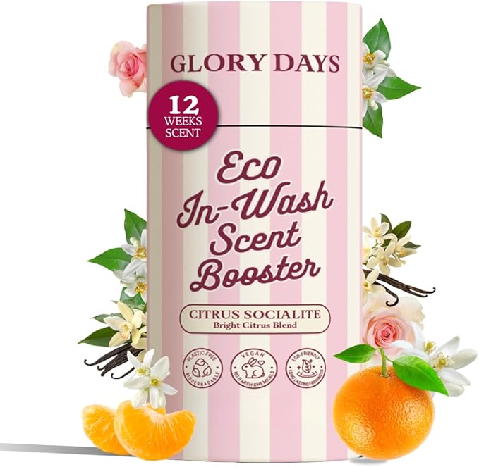 Glory Days In-Wash Scent Booster & Fabric Smell Deodorizer – Citrus Socialite (Bright Citrus Blend) | Chic Laundry Beads for Long-Lasting Fragrance | Plant-Conscious, Plastic-Free, 21 Washes