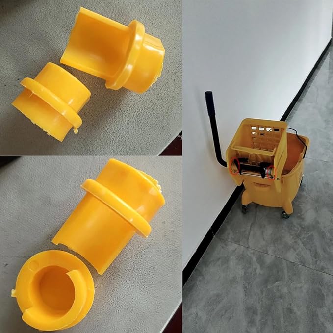 Commercial Mop Bucket Wringer Mount Bracket End Plugs Left and Right Set Yellow Plastic Stopper Repair Parts for Side Press Wringer Combo Rectangular Commercial Mop Bucket on Wheels