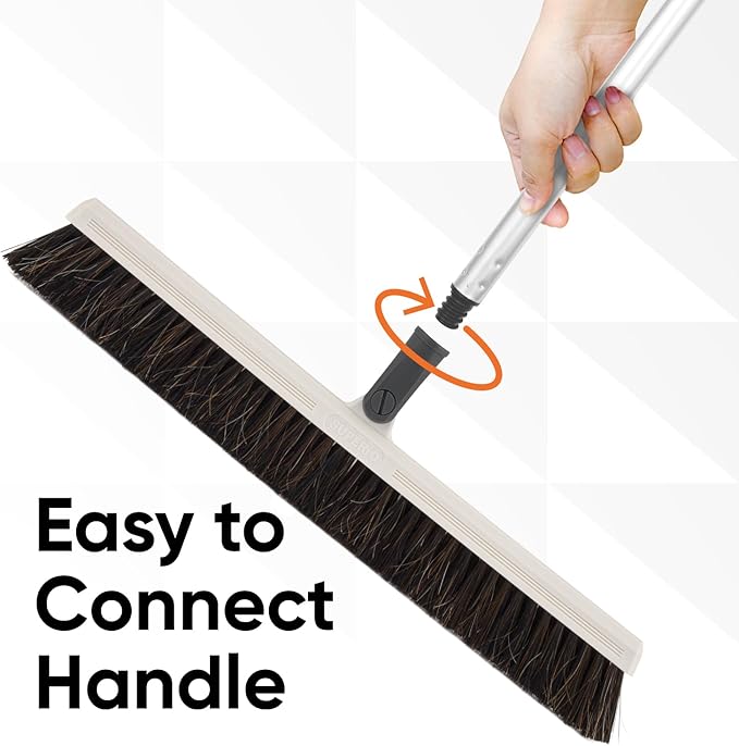 Slim Upright Horsehair Broom 18" – Narrow Thin Dust Broom for Hardwood Floors, Soft Bristles for Dog Hair – Swivel Head with 48" 3-Part Handle – Home & Kitchen Use
