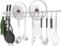 Kitchen Rail with Hooks, 30.5inch " Utensil Hanger with 15 Pcs Noiseless Sliding Hooks, Organizer Storage Holder Wall Mounted for Kitchen/Bathroom/Bedroom, 304 Stainless Steel, Silver