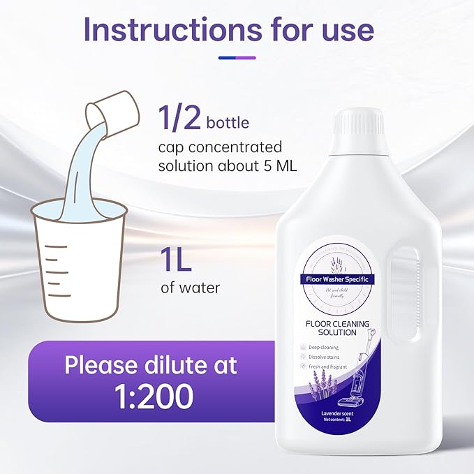 1L Lavender Floor Cleaning Solution Compatible With Tineco/Bissell/Dreame And Shark, Fragrance Deodorization, Deep Cleans for Multiple Hard Floors, Suitable With Cordless Wet/Dry Vacuum