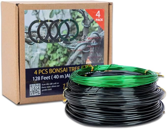 Bonsai Training Wire Set of 4, Total 128 Feet (32 Feet Each Size) 3 Size - 1.0MM, 1.5MM, 2.0MM, Corrosion and Rust Resistant