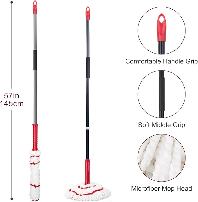 KeFanta Self Wringing Mop for Floor Cleaning, Microfiber Floor mop with 57 " Long Handle, Easy Wringing Mops for Kitchen Hardwood Bathroom Garages Warehouses Vinyl Tile Laminate Home Office