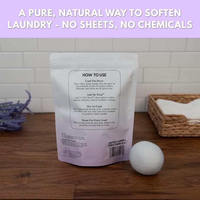 Lavender Scented Wool Dryer Balls – 4 XL Pack – Natural Fabric Softener, Reusable, Reduces Static, Reduces Wrinkles & Shortens Drying Time, Made W/Essential Oil, 100% Pure Wool