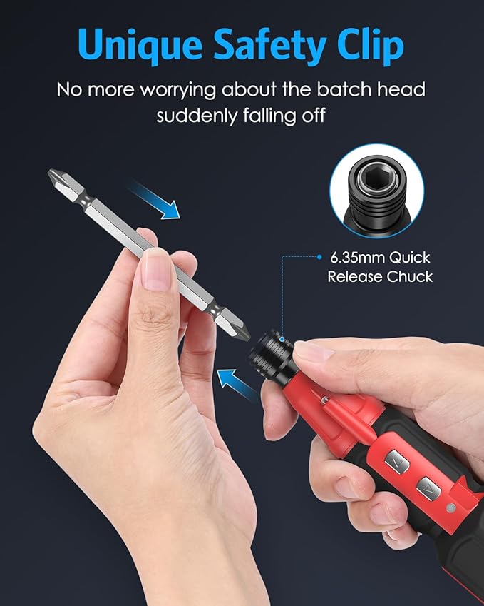 AMIR Cordless Screwdriver, Rechargeable Electric Screwdriver Sets, Portable Automatic Home Repair Tool Kit with USB Cable and LED Lights, Red
