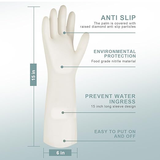 2 Pairs, 15 Inches, Nitrile Cleaning Gloves, Kitchen Dishwashing Gloves, Reusable, Durable, Water-Resistant, And Hypoallergenic (Large)