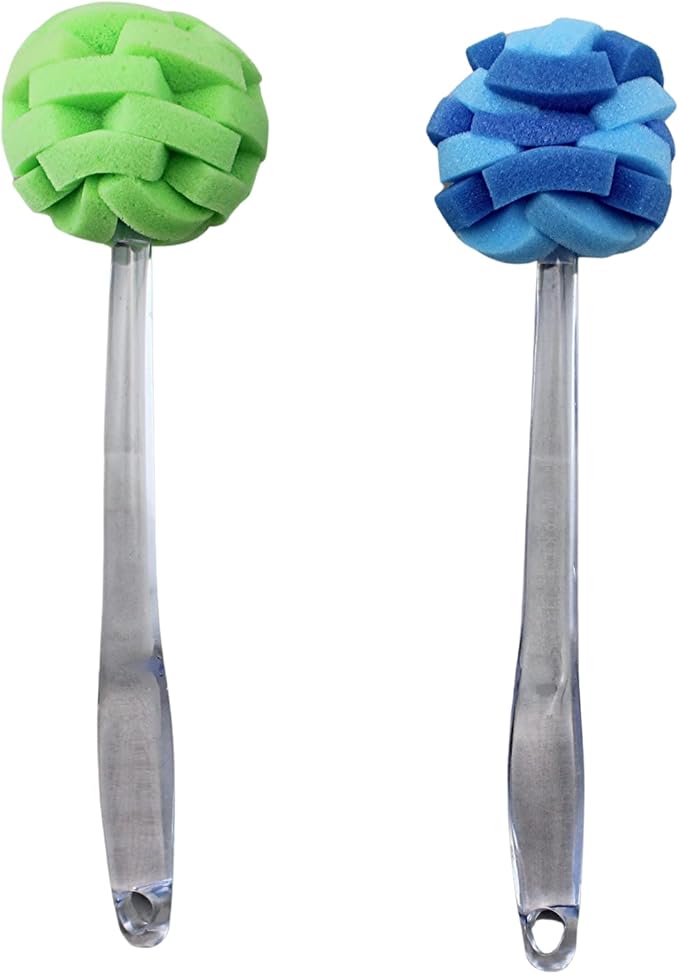 Soft Touch Kitchen Glassware Multi-Purpose Sponge Puff Dish Brush 11.5" with Clear and Comfortable Ergonomic Handle (2)