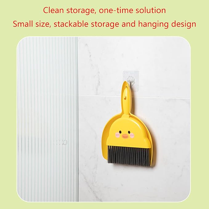Broom Dustpan Suit Cartoon Duck Dormitory Debris Brush for Indoor Outdoor Traveling Camping Portable