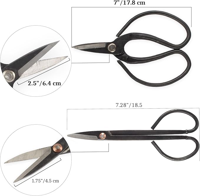 BambooMN Bonsai Basics Set - 7.2" Trimming Shears & 7" Heavy Duty Butterfly Shear - 30 Sets