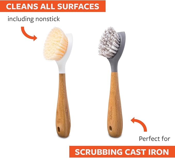 Full Circle Double Dish Brush Set – Durable Scrub Brushes for Dishes, Pots, Pans, and Cast Iron, Includes Be Good & Tenacious C, Sustainable 2-Pack