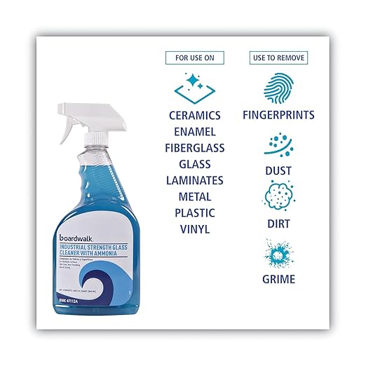 Boardwalk BWK37112A Industrial Strength Glass Cleaner with Ammonia, 32 oz Trigger Bottle (Case of 12)