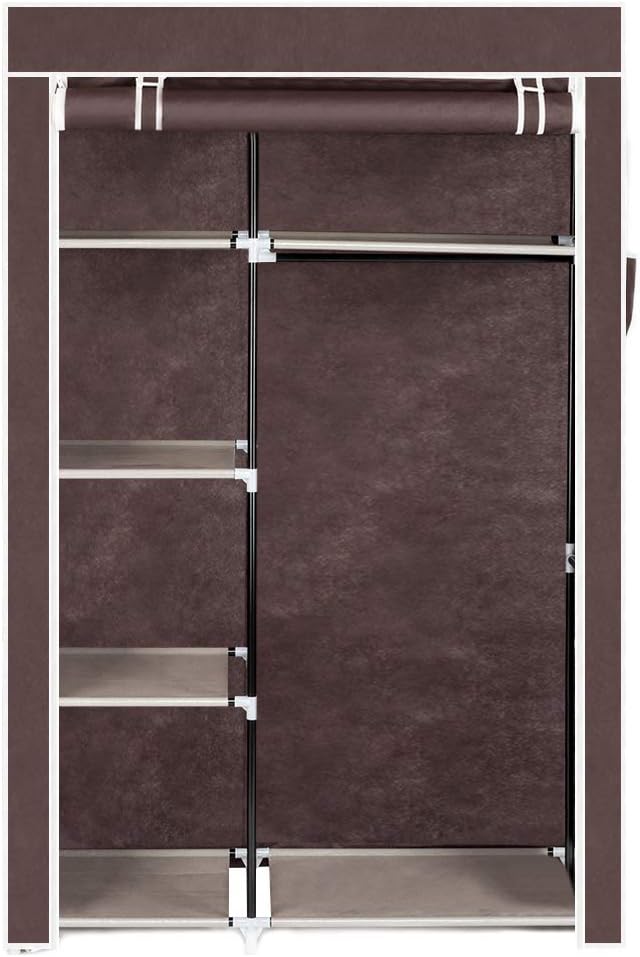 Portable Closet Wardrobe, Closet Storage Organizer Rack with Shelves and Cover for Hanging Clothes, Non-Woven Fabric, Quick and Easy to Assembly (64'', Dark Brown)