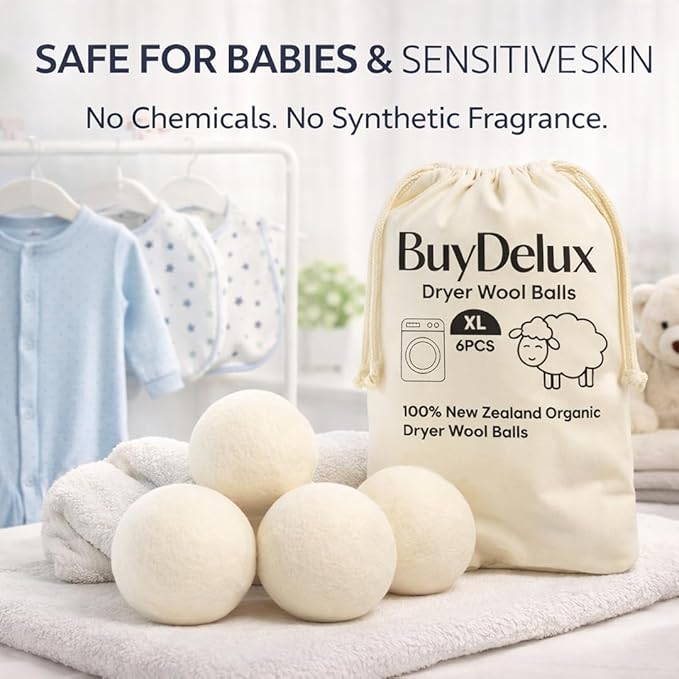 Wool Dryer Balls 6 Pack XL 7cm, 100% New Zealand Wool, Reusable 1000+ Loads, Natural Fabric Softener Alternative, Helps Reduce Drying Time, Static and Wrinkles, Baby Safe