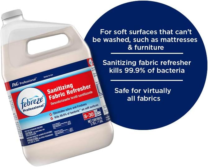 P&G Professional - 37000721366 Febreze Professional Sanitizing Fabric Refresher, Bulk Sanitizing Spary for All Fabrics in Hotels, Restaurants and Businesses, Fresh Clean Scent, 1 Gal. (Pack of 3)