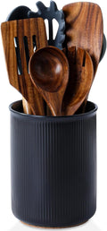 LoeJan Utensil Holder, Extra Large Utensil Crock, Stable Ceramic Utensil Organizer, Cooking Tool Organizer Set for Kitchen Counter Farmhouse Décor, Matte Black