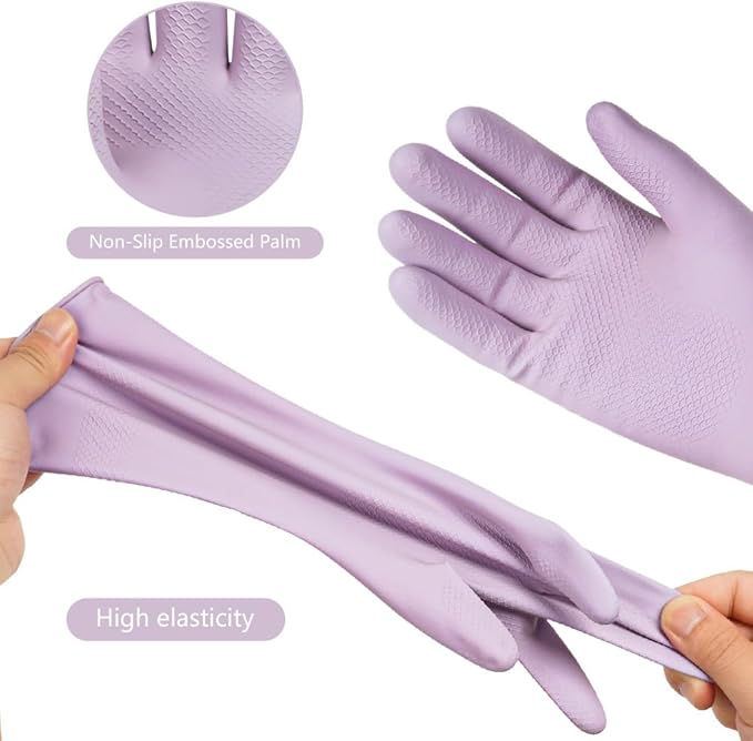AUAUY Reusable Kitchen Dishwashing Gloves, Rubber Household Cleaning Gloves, Non-Slip Waterproof Dish Glove for Women Men