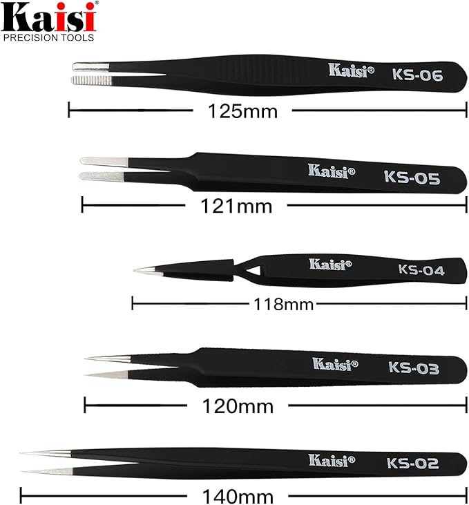 Precision Tweezers Set, Kaisi 12 PCS ESD Tweezer Set, Anti-Static Stainless Steel Tweezers Kit Curved Tweezers for Craft, Jewelry, Electronics, Laboratory Work