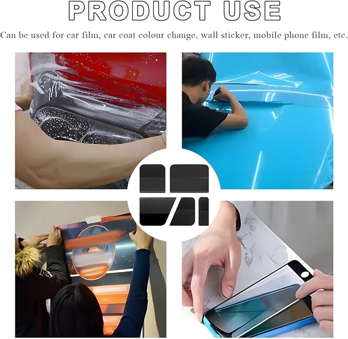 5 in 1 Rubber Squeegee Kit, Anti-Scratch Flexible Soft Matte TPU Coating Scraper Kit, Small Tint Squeegee Water Blade Scraper for Paint Protection Film Household Cleaning (Black)
