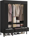 Portable Closet,Garment Rack,Heavy Duty Clothes Rack with Cover,Wardrobe Closet with 1 Hanging Rods, 2 Storage Shelves and 3 Drawers,43.3" L x 17.7" W x 67.7" H,Black