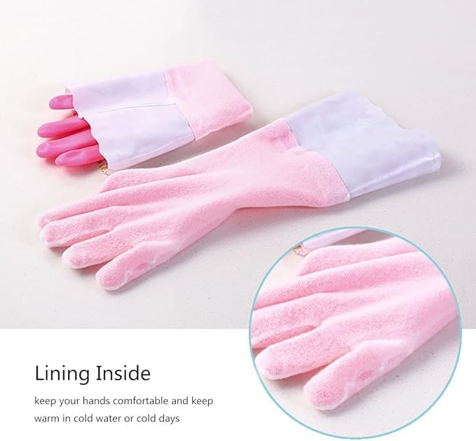 Household Gloves Latex Free Cleaning Grey and Yellow Gloves with Soft Lining Long Cuff 15" & Grip (2 Pair), Medium