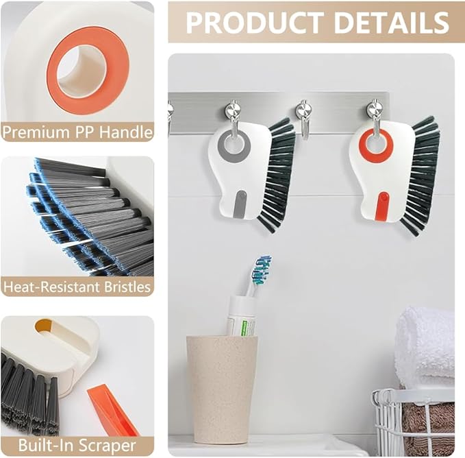 2 in 1 Groove Cleaning Brush, Window Track Cleaning Tools, Multifunction Window Track Cleaner with Hard Bristle and Hidden Scraper, Crevice Brush for Sliding Door Track, Window Seal, Sill (Max)