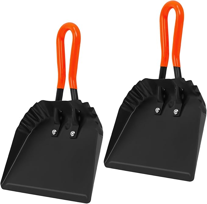 (2PK) Metal Dust Pans Heavy Duty, 12” Outdoor Dustpan with Rubber Handheld Handle, Large Shovel Wide Scooopers for Garage Shop Fireplace Commercial Uses