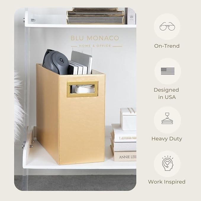 BLU MONACO Gold Magazine Basket: Stylish Gold Rack and Organizer for Floor or Bathroom Storage – Decorative Narrow Book and Magazine Holder.