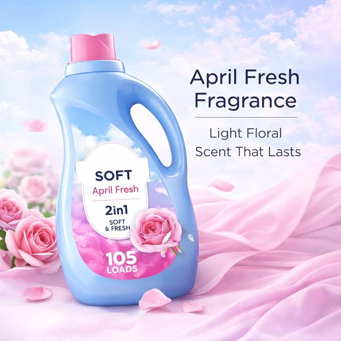 Liquid Fabric Softener and Conditioner, April Fresh Scent, 77 fl oz, 105 Loads – Laundry Softening Liquid for Fresh Scented Clothes and Reduced Static