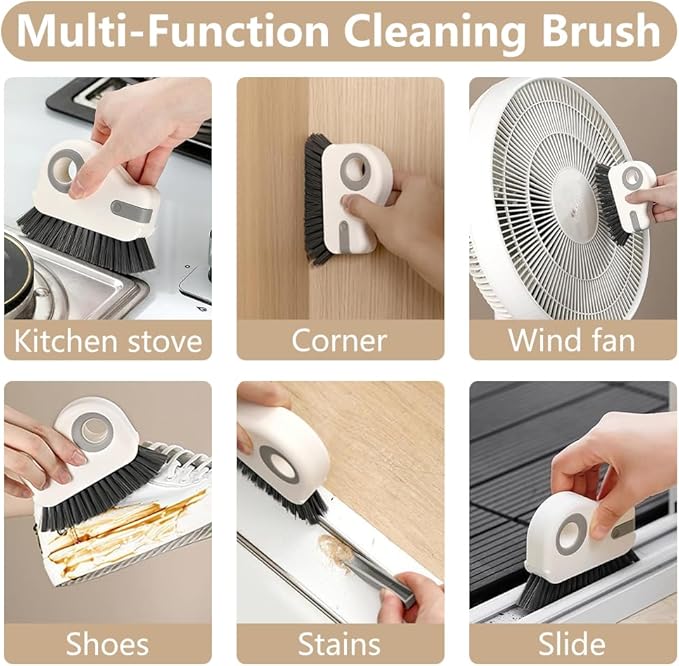 2 in 1 Groove Cleaning Brush, Window Track Cleaning Tools, Multifunction Window Track Cleaner with Hard Bristle and Hidden Scraper, Crevice Brush for Sliding Door Track, Window Seal, Sill (Max)