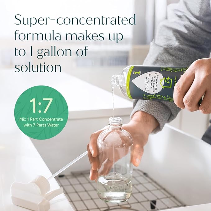 Puracy Multi-Surface Cleaner Concentrate - Plant-Powered All Purpose Cleaner - Surface Cleaner Solution As Seen on TikTok (Green Tea + Lime, 16 fl oz, 1 Pack)
