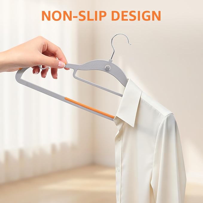 Yolife Cascading Plastic Clothes Hangers 20 Pack with Inner Hook for Vertical Storage, Slim Space Saving Hangers with Non-Slip Pads, 360° Swivel Metal Hook, Versatile, Gray & Orange